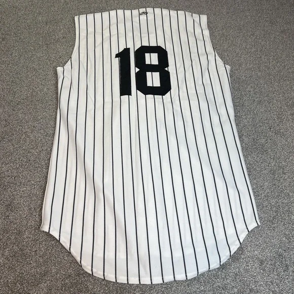 Sox Jersey Mens Medium White Black Baseball Pinstripe Button Front 18 Sleeveless - Picture 8 of 13